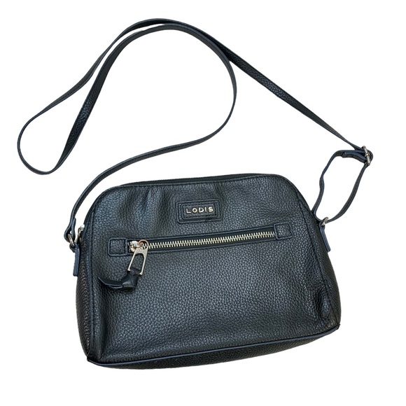 Lodis Bags Lodis Charlotte Black Pebbled Leather Crossbody Bag